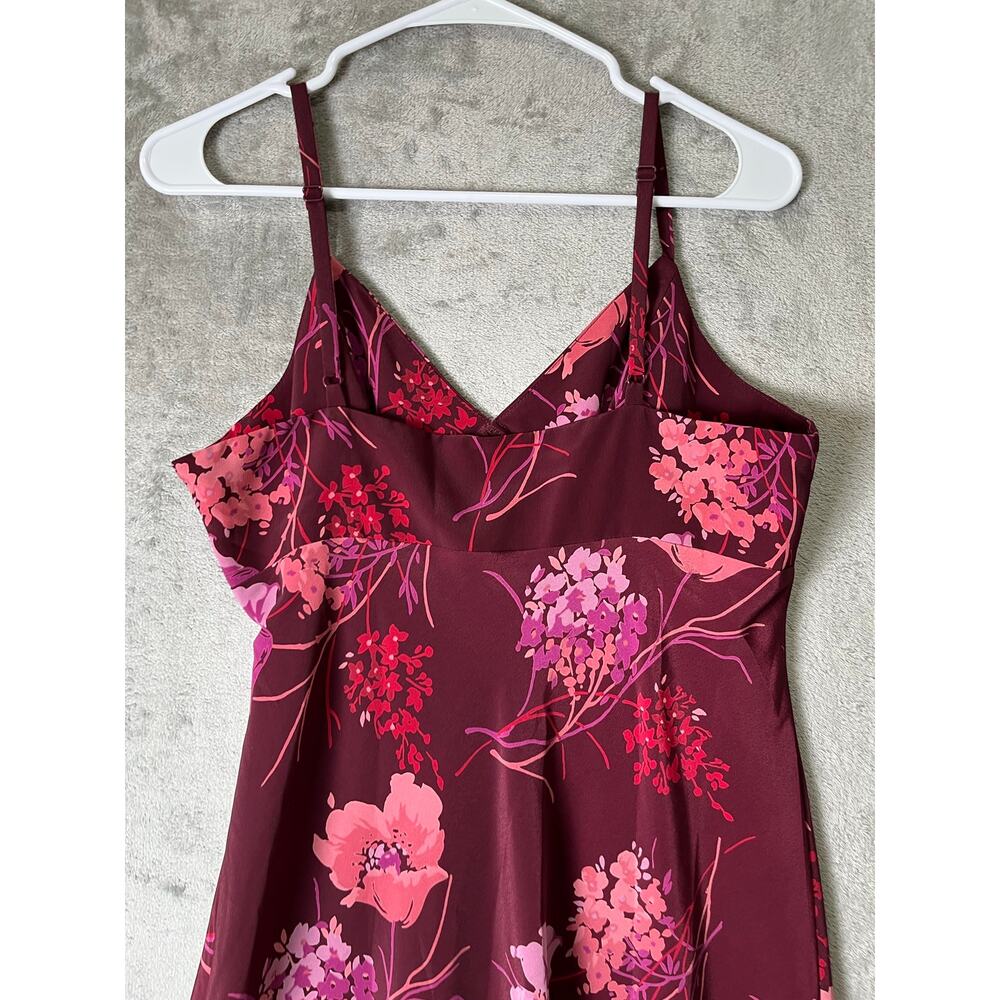 Vintage Y2K Floral Slip Dress Burgundy Pink Lace Hem Spaghetti Strap Midi M - Picture 4 of 7